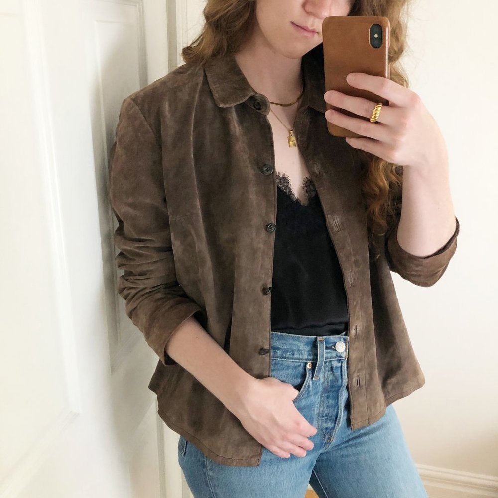 Vintage Parisian Genuine Suede Button Up Shacket - Picture 7 of 7